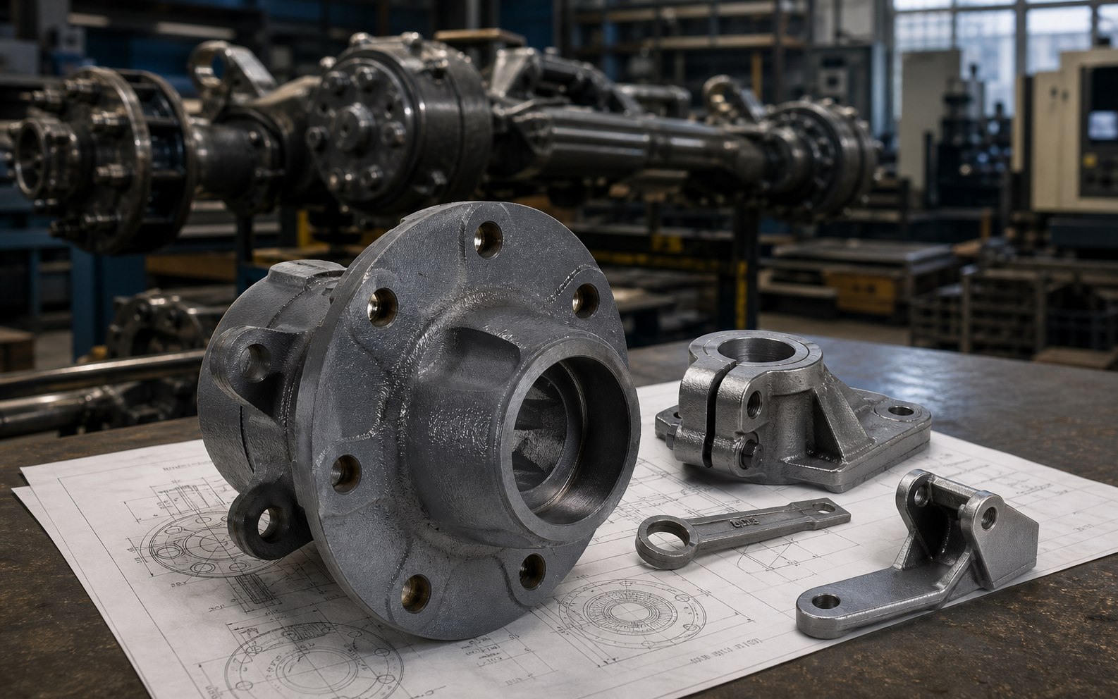 Custom cast wheel hub and machined components for agricultural machinery