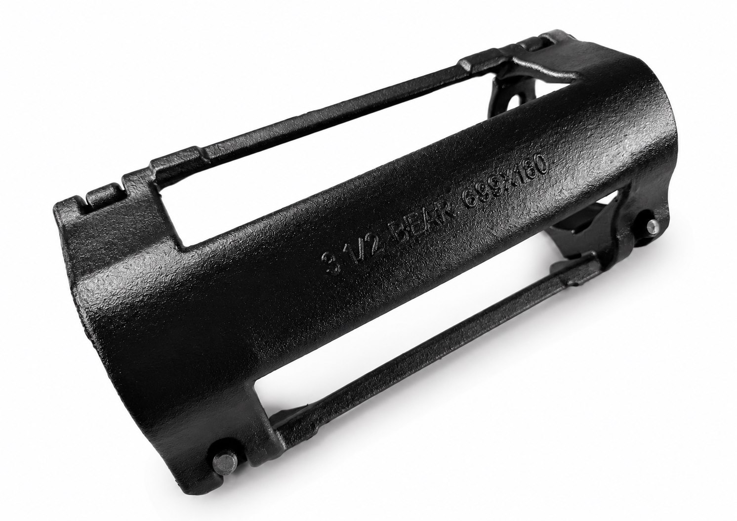 Black oilfield cable protector body with raised bearing marking