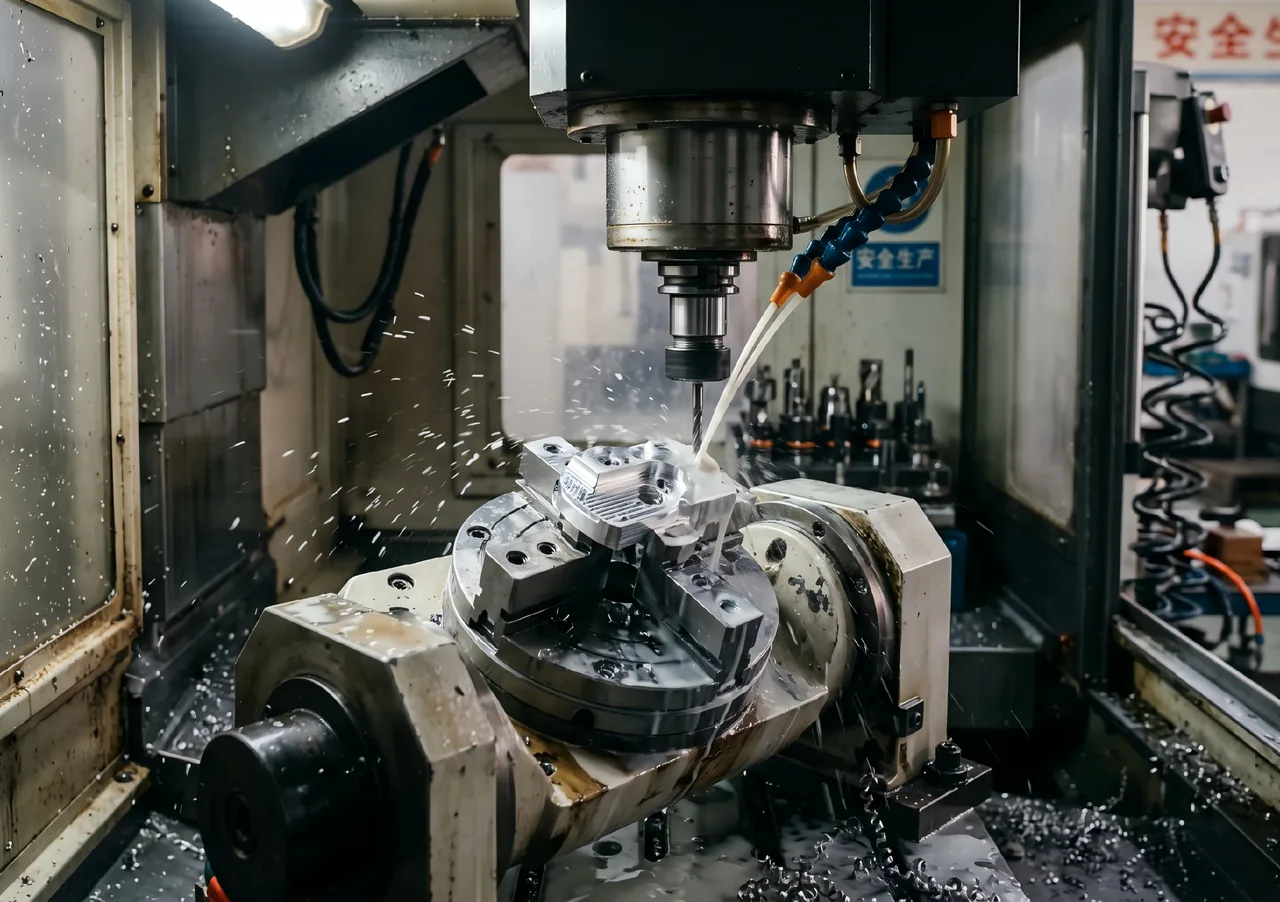 CNC machining a custom metal component with coolant