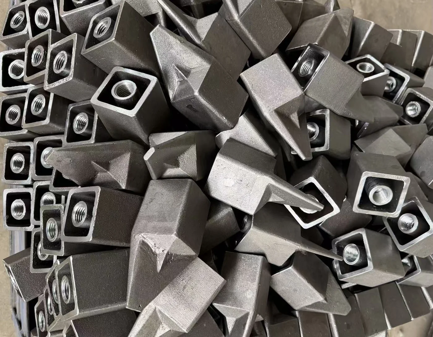 Threaded square tube power and utility hardware fittings