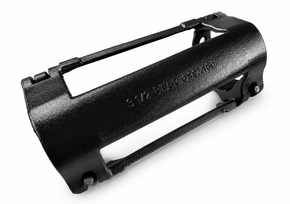 Black oilfield cable protector body with raised bearing marking