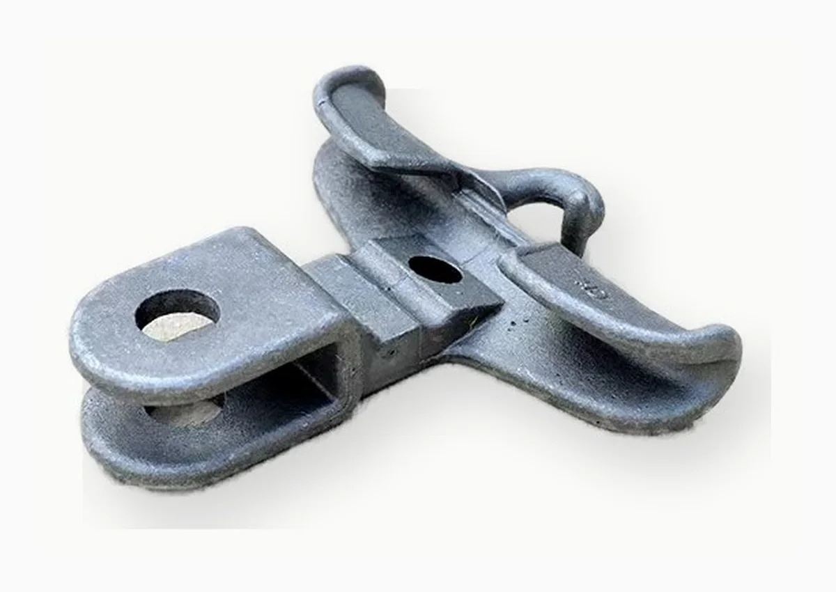 Power line hardware support casting sample on white background