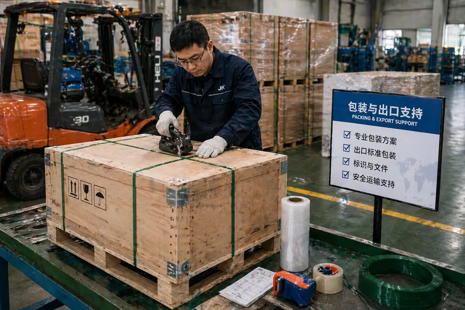 Export packing support for finished metal parts