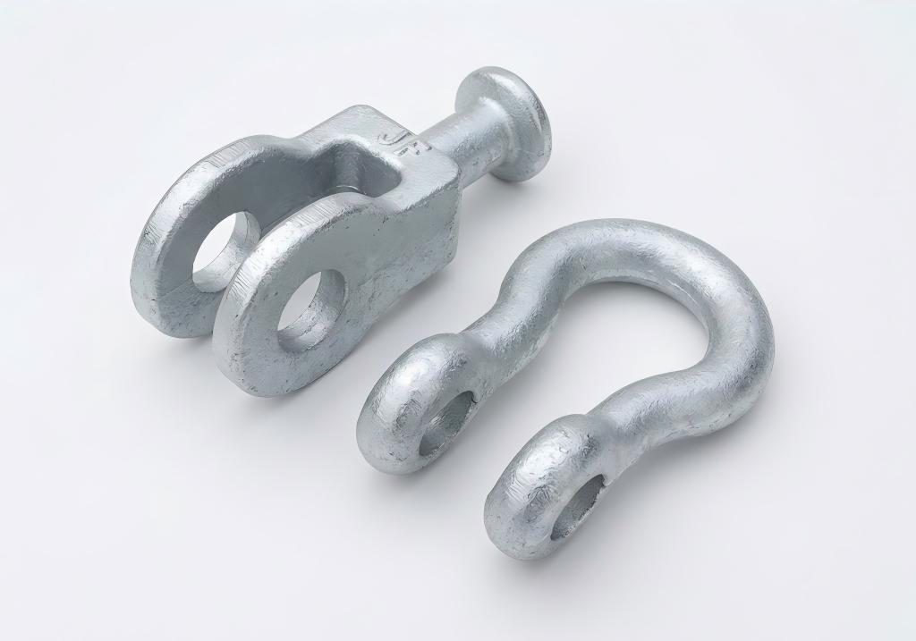 Galvanized eye and link fitting sample on white background