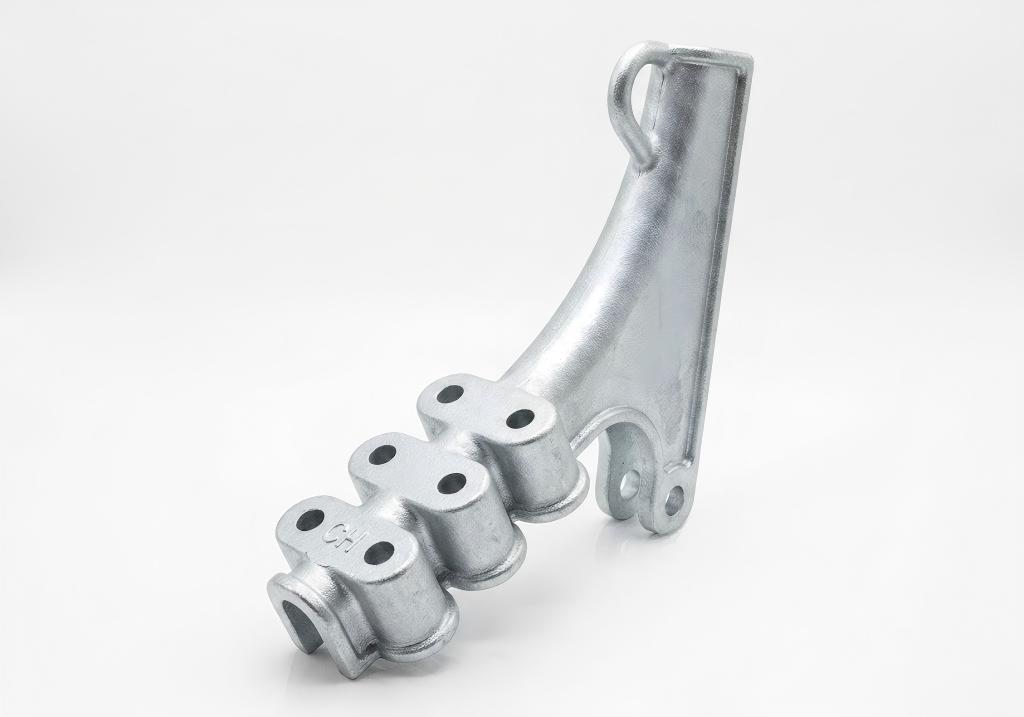 Galvanized power line hardware support fitting body on white background